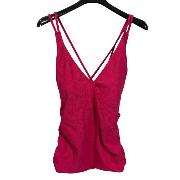 Tropical Escape Plus Womens Pink Strappy Tankini Swim Top 22 Paisley Texture New - Picture 1 of 8